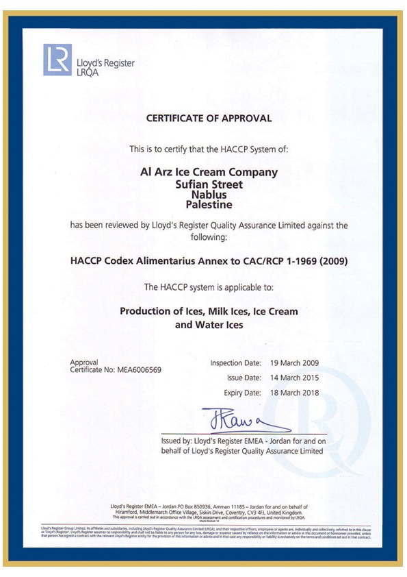 Image of the Hazard Analysis and Critical Control Point (HACCP) certificate
